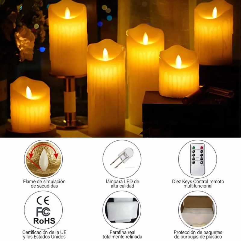 KELAUDIA SHOP Vela Led Recargable Parpadeante Danzantes Control Remoto15cm