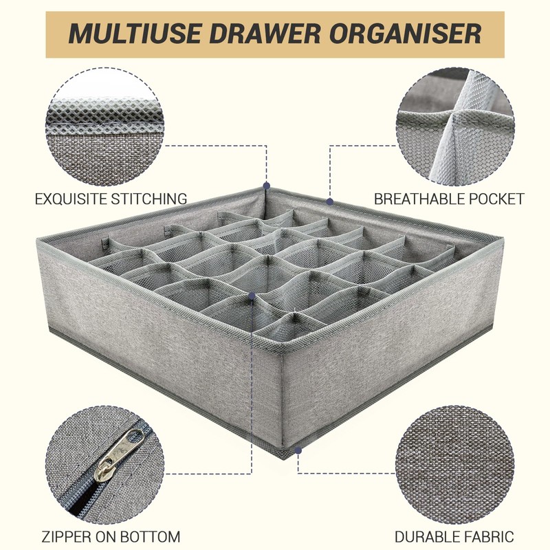 PINGMIC Gray Sock Organizer Divider 2 Pack - 24 Cell