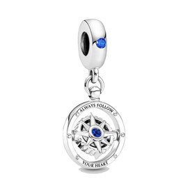 BEEUVIP Compass Dangle Charm 925 Sterling Silver Openwork Bead for Charm Bracelets and Necklaces, Birthday Mothers Day Jewelry Gifts Women