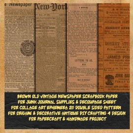brown old vintage newspaper scrapbook paper for junk journal supplies & decoupage sheet for collage art ephemera 20 double sided pattern for origami & ... & handmade project: stationary journaling kit
