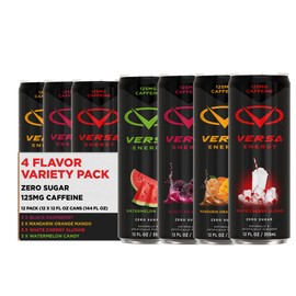VERSA Energy by PEScience, Sugar Free Energy Drink, 125mg Caffeine, Perfectly Carbonated, Variety Pack, 4 Flavors, Case of 12