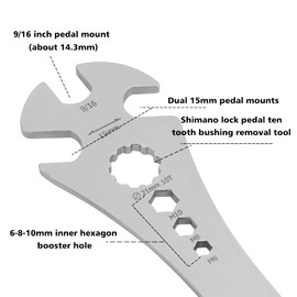 Oumers Bike Pedal Wrench, Bicycle Pedal Removal Spanner with Extra Long Handle, Multi-use 15mm,9/16 Pedal Removal Tool and 10mm/8mm/6mm Hexagon Hole