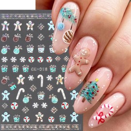 6 Sheets Laser Christmas Nail Art Sticker Santa Claus Nail Stickers Decals Self Adhesive Winter Snowman Snowflake Tree Design 3D Xmas Nail Art Decoration Wraps for Women Girls Kids DIY Manicure