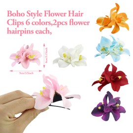12 Pieces Bohemian Flower Hair Clips Artificial Tropical Flower Clips for Holiday Seaside Wedding Party Bridal Hair Accessories Hawaiian Beach Flower Hairpins for Women and Girls