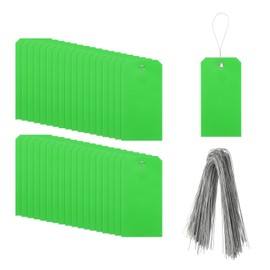 sourcing map 100Pcs Marking Tags with String, 6.3" x 3.1" Waterproof Hang Tags Attached Writable Rectangle Plastic Wires Shipping Tags for Outdoor Luggage Clothes, Green