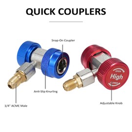 A/C R134A Adapter Set with Puncture Style R134A Can Tap, AC R134A Quick Coupler Hose Connector Fitting Kit with Tank Adapter & Valve Core Remover