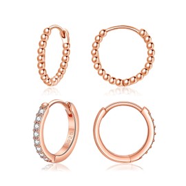 Bewenda Earrings 925 Silver Hoop Earrings, 2 Pairs Small Hoop Earrings Set, 925 Sterling Silver Earrings Hoop Earrings for Women Girls, Nickel-Free Hypoallergenic Sleeping Cartilage Round Huggie