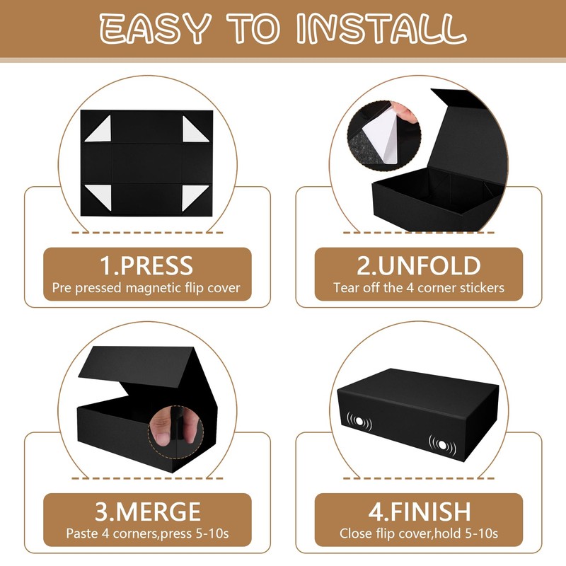 RayofSun Black Gift Boxes with Magnetic Lids for Presents Large
