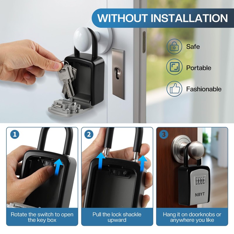 NBYT Portable Combination Lock Key Box House Key Hide Key