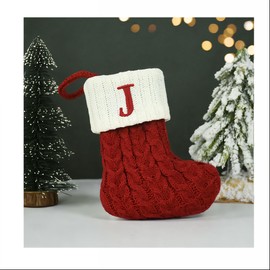 HIENAJ Christmas Stockings with Initials, 7.1 Inches Small Embroidered Letter Knit Red White Christmas Stocking for Family Holiday Decorations and Xmas Tree Fireplace (G)