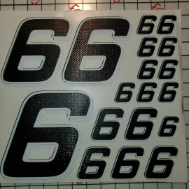 Unbranded Matte Black-w/Gloss Carbon Fiber White #6's Racing Numbers Vinyl Decal Sheet