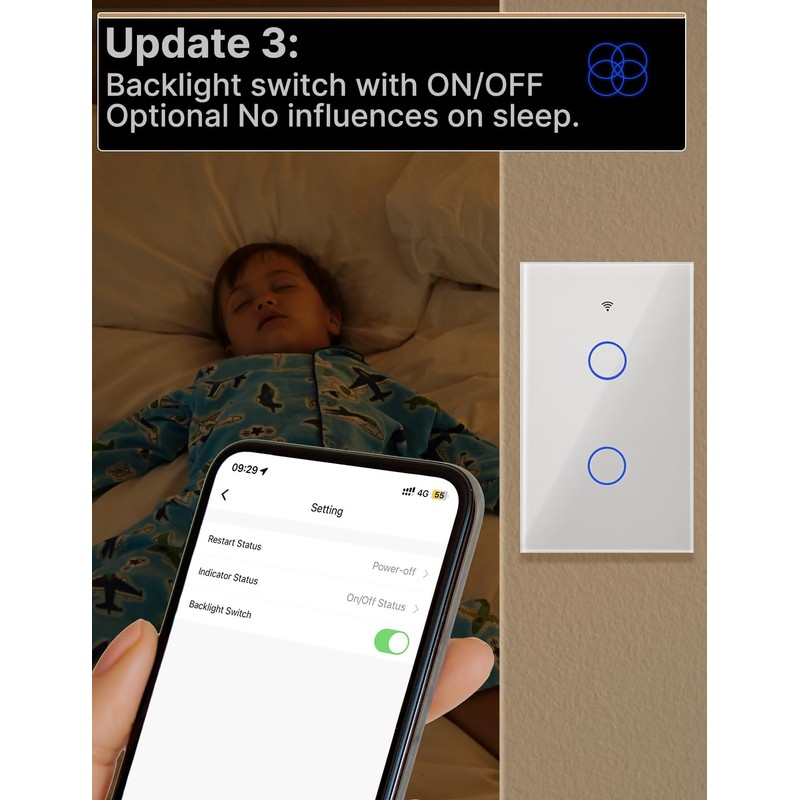 MOES Matter Smart Touch Wall Light Switch, Glass Panel Wi-Fi