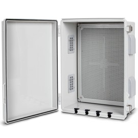 ANIMACYN Electrical Junction Box, Ventilated Design, Cable Grommets, Indoor/Outdoor Use with Mounting Panel & Hinged Cover. Waterproof IP 65. (Grey Cover, 15.7"x11.8"x7.1")