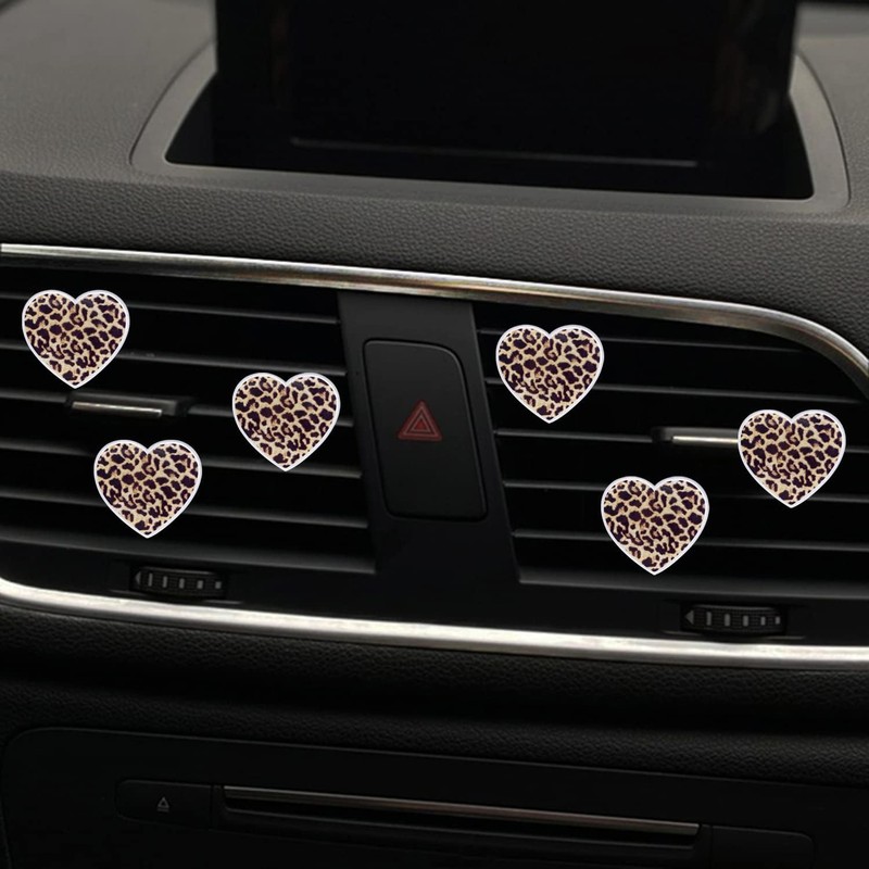 6Pcs Leopard Heart Air Vent Clips,Long-Lasting Car Fresheners and Diffusers,Cute