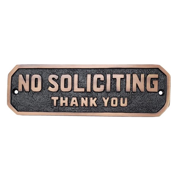 Adonai Hardware Medium NO Soliciting Brass Door Sign - Dual