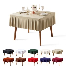 PARTISKY Natural Spandex Square Tablecloths 34x34 Inch, Wrinkle Free Fitted Card Table Cloth Stretch Square Table Cover for Kitchen Dinner, Holiday Party, Wedding Banquet, Display Trade Show