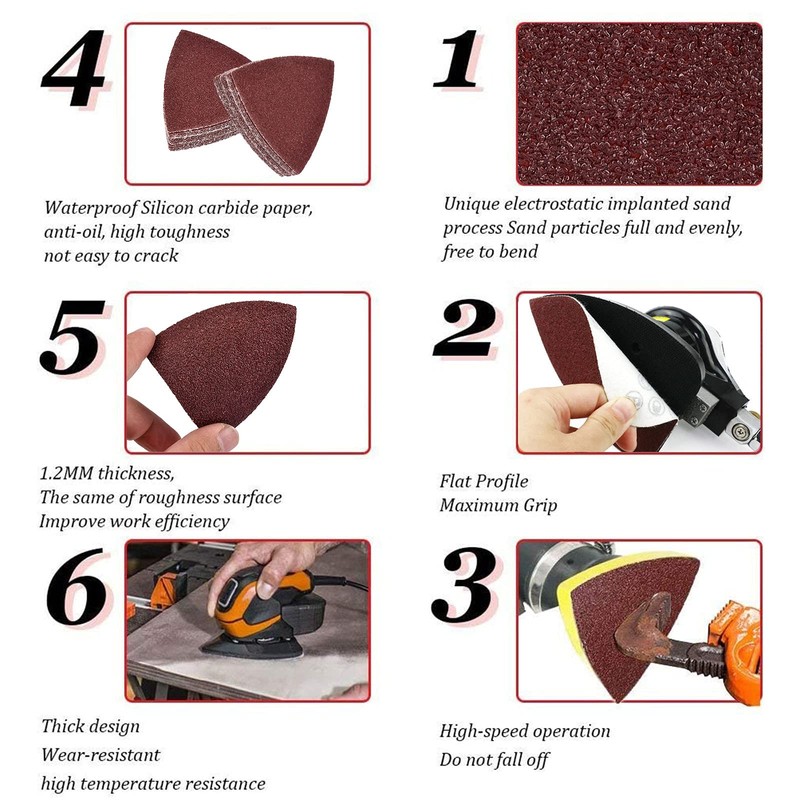 KingBra 40 Grit Triangular Multitool Sandpaper, 80mm Wood Sanding Paper