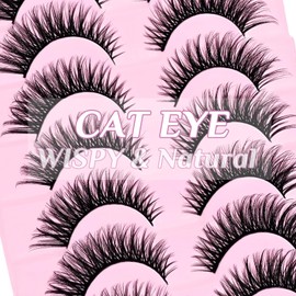 SLSXNL Natural Lashes Cat Eye Wispy Lashes Fox Eye False Eyelashes Manga Strip Lashes Lash Extensions 10 Pairs