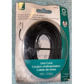 GE Jasco 25ft Phone Line Cord Black 76580 NEW