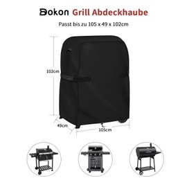 Dokon Weatherproof Grill Cover, Winterproof, 420D Oxford Fabric, Windproof, Anti-UV Grill Cover, Gas Grill Cover, Grill Trolley Cover with Handles - 105 x 49 x 102 cm