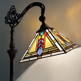 Capulina Tiffany Floor Lamp 63 Inches Tall Firecracker Mission Style Stained Glass Soft Light Arched Gooseneck Adjustable Angle Reading Lamp for Living Room Bedroom Home Office