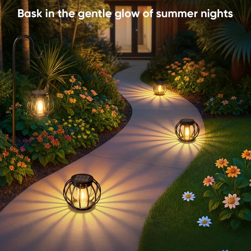 NESSTU Solar Lanterns Lights Waterproof: 4 Pack Metal Hanging Outdoor