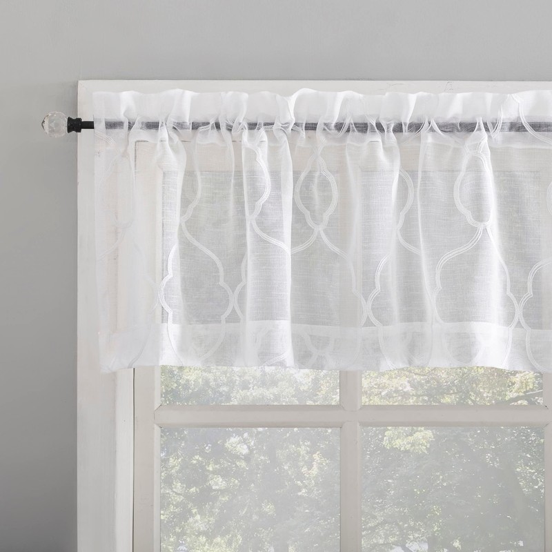 No. 918 Allerton Embroidered Trellis Rod Pocket Kitchen Curtain Valance,