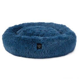 Nicole Miller New York PET Ellie Fuzzy Solid Donut Pet Bed, Plush, Cozy & Calming, Non-Slip Bottom, 100% Machine Washable, Blue, X-Small 19"x19"x7" Round