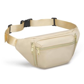 SUIKIHUM Fanny Pack for Men Women, Waterproof Nylon Anti Theft Waist Bag for Travel Hiking Running Sports Belt Bag (Beige)