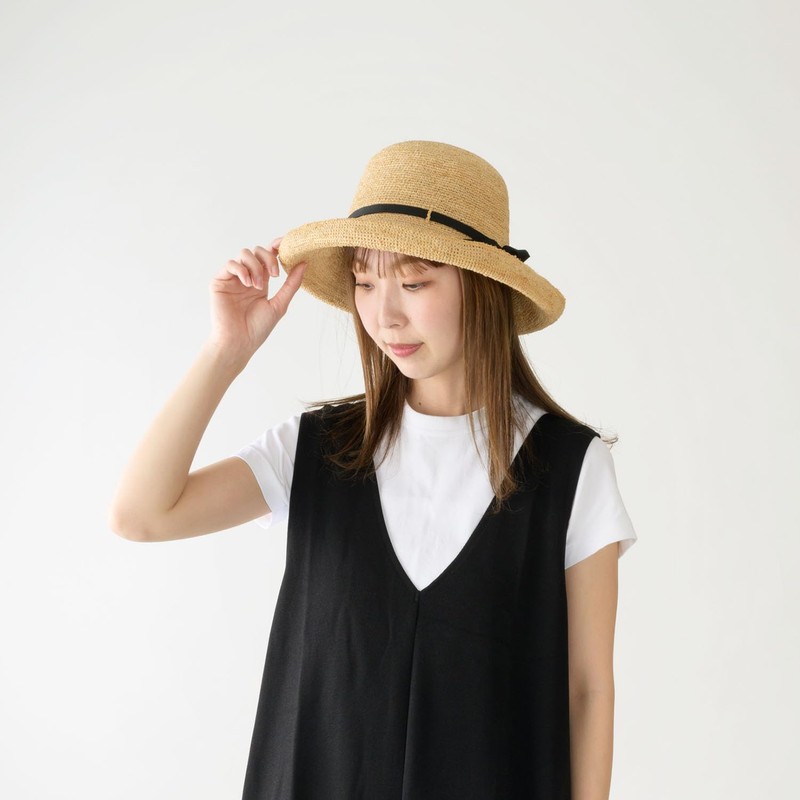 Claire2 UK-H141 Women's Raffia Hat, Ribbon, Raffia Hat, Capellin, UV