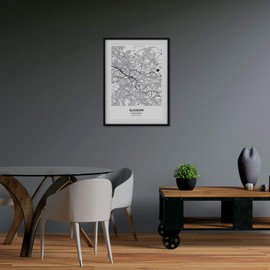 Nacnic Poster with map of Glasgow - United Kingdom. Sheets cities of UK seas and rivers in black color. A4 size