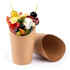 MOLFUJ 12 Oz French Fries Holder, 50 Pcs Kraft Paperr Charcuterie Cups Disposable, Mini Brown Party Serving Boxes Containers for Popcorn, Appetizer, Dessert, Cheese, Wedding Food