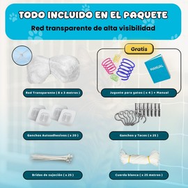 SYTYS Katzennetz für Terrasse, transparent, (8 x 3 m) | Katzennetz für Terrasse | Katzennetz für Fenster | Katzennetz für Katzen und Vögel | komplettes Installationsset (8 x 3 m)