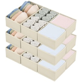 DIMJ Drawer Organizers for Clothing, Set of 12 Dresser Drawer Organizers, Fabric Closet Organizers and Storage, Drawer Dividers for Baby Clothes, Socks, Belt, Tie (Beige)