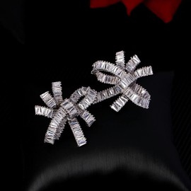 Rhinestone Bow Stud Earrings for Women, Bowknot Shape Earrings Cubic Zirconia Rhinestone Earrings