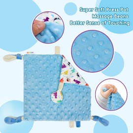 Dr.Rapeti Tag Security Blanket for Baby Infant Toddler Kid 10x10inches Washable Sensory Toy Lovey Appease Blanket (Dinosaur)