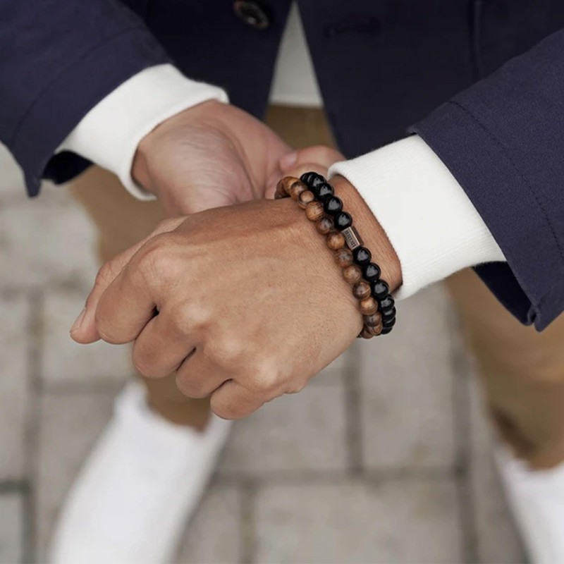 RANKEEF Men's Pearl Bracelet, Stretch Bracelets, 8 mm Bead Bracelets