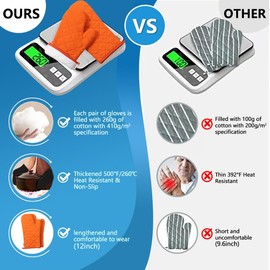 Oven Mitts and Pot Holders 4 pcs Set,High Heat Resistant 500 Degree Extra Thicken Long Kitchen Cotton Oven Glove for Cooking (12 Inch,Orange)…