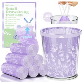 4 Gallon 400PCS Lavender Scented Drawstring Trash Bags,Floral Printed Design,Thick Pre-separated Garbage Bags Mini Wastebasket can Liners for Bathroom Bedroom Office