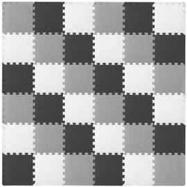 ProSource Foam Puzzle Floor Play Mat for Kids and Babies with Solid Colors, 36 or 16 Interlocking Tiles with Borders, Black/Grey/White