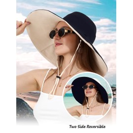 Women Cotton Fishing Bucket Hat Reversible Ultra Wide Brim Sun Hat Beach Foldable UV Protection Summer Travel UPF 50+(One Size,Navy)