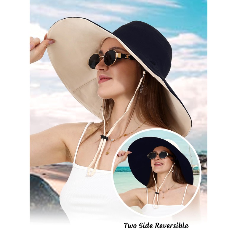 Women Cotton Fishing Bucket Hat Reversible Ultra Wide Brim Sun