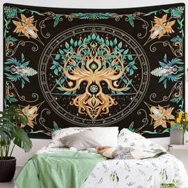 KoovDem Tree of Life Tapestry - Natural Hippie Wall Hanging, UV Resistant, Machine Washable, Lightweight, Psychedelic Witchcraft Bedroom Decor for Bedroom, Living Room, Yoga Room - 39.37x29.92Inch