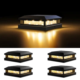 Solar Light Outdoor 4 Packs, Waterproof Solar Powered Post Cap Light for 4x4 4.5x4.5 5x5 Vinyl/Wooden Post with Warm/Cool Lighting, Black 16LEDs Deck Cap Lights for Outside, Garden, Patio, Porch