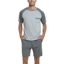 MoFiz Men's Pyjamas Sets Modal Loungewear Set Breathable and Comfortable Nightwear Sleepwear Pjs Set with Pockets Dark Grey Size US M