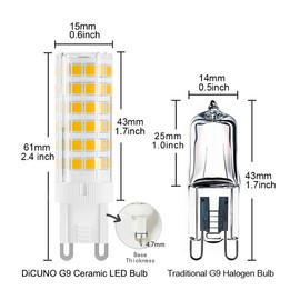 DiCUNO G9 LED Bulb, Ceramic Base Light Bulb 6W (60W Halogen Equivalent), 550LM, Warm White 3000K, Non-Dimmable Replacement for Home Lighting, 12-Pack