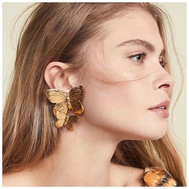 Inilbran Boho Large Butterfly Earrings, Gold Butterfly Earrings, Vintage Butterfly Stud Earrings, Punk Exaggerated Statement Earrings, Jewelry for Women Teen Girls, Alloy Steel