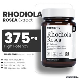 Amalth Rhodiola Rosea Capsules 375mg per Capsule | Standardised 3% Rosavins & 1% Salidroside | with Black Pepper Extract | Botanical Food Supplement | 120 Vegan Capsules