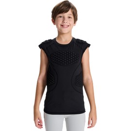 DEVOROPA Youth Boys Football Baseball Padded Shirt Sleevess Compression Shirt Chest Protector Softball Rugby Rib Heart Guard Black XL