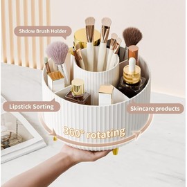 Desk Pencil Pen Holder - 5 Slot 360 Degree Rotating Desk Pen Organizer for Desktop Storage Stationery Supplies Cup Pot - White